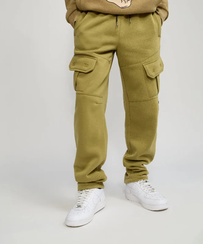 Banks Relaxed Fit Fleece Cargo Pants - Olive Green