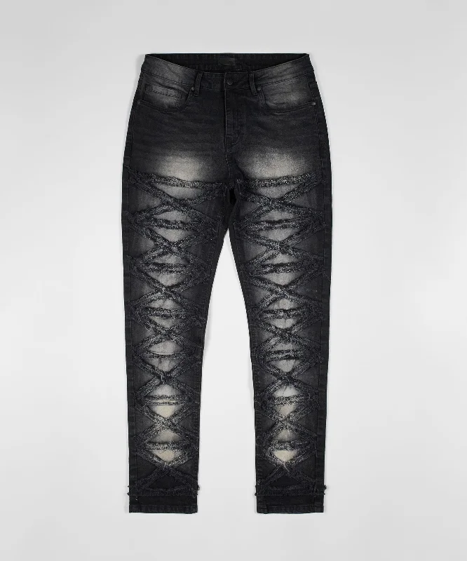 Paulie Ripped Detail Black Denim Jeans