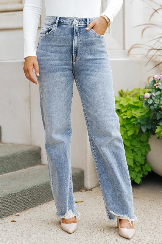 Hidden Medium Wash Frayed Straight Leg Jeans - FINAL SALE