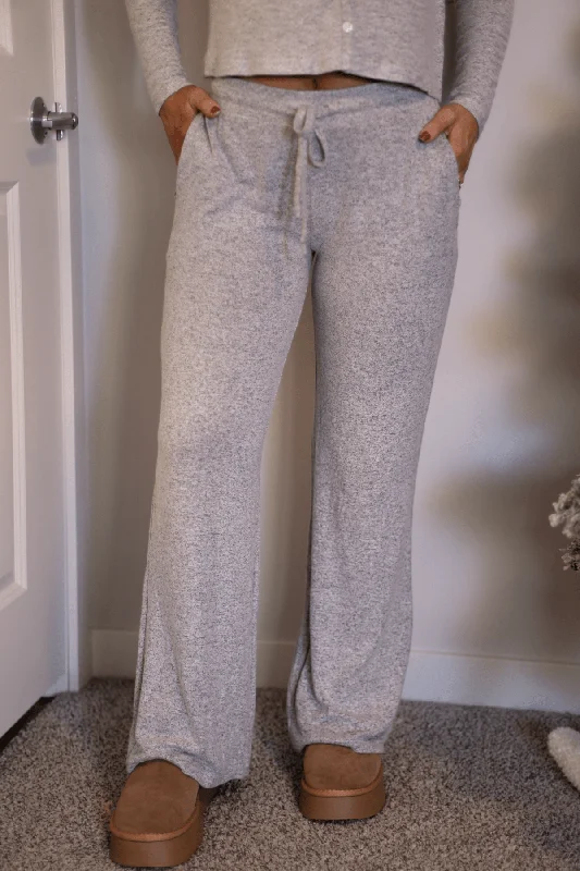 Soft Grey Brushed Wide Leg Pants