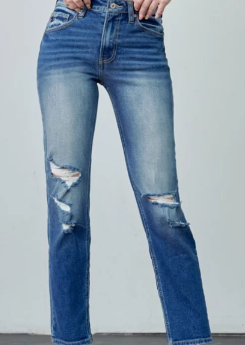 KANCAN HIGH RISE SLIM STRAIGHT DISTRESSED JEAN