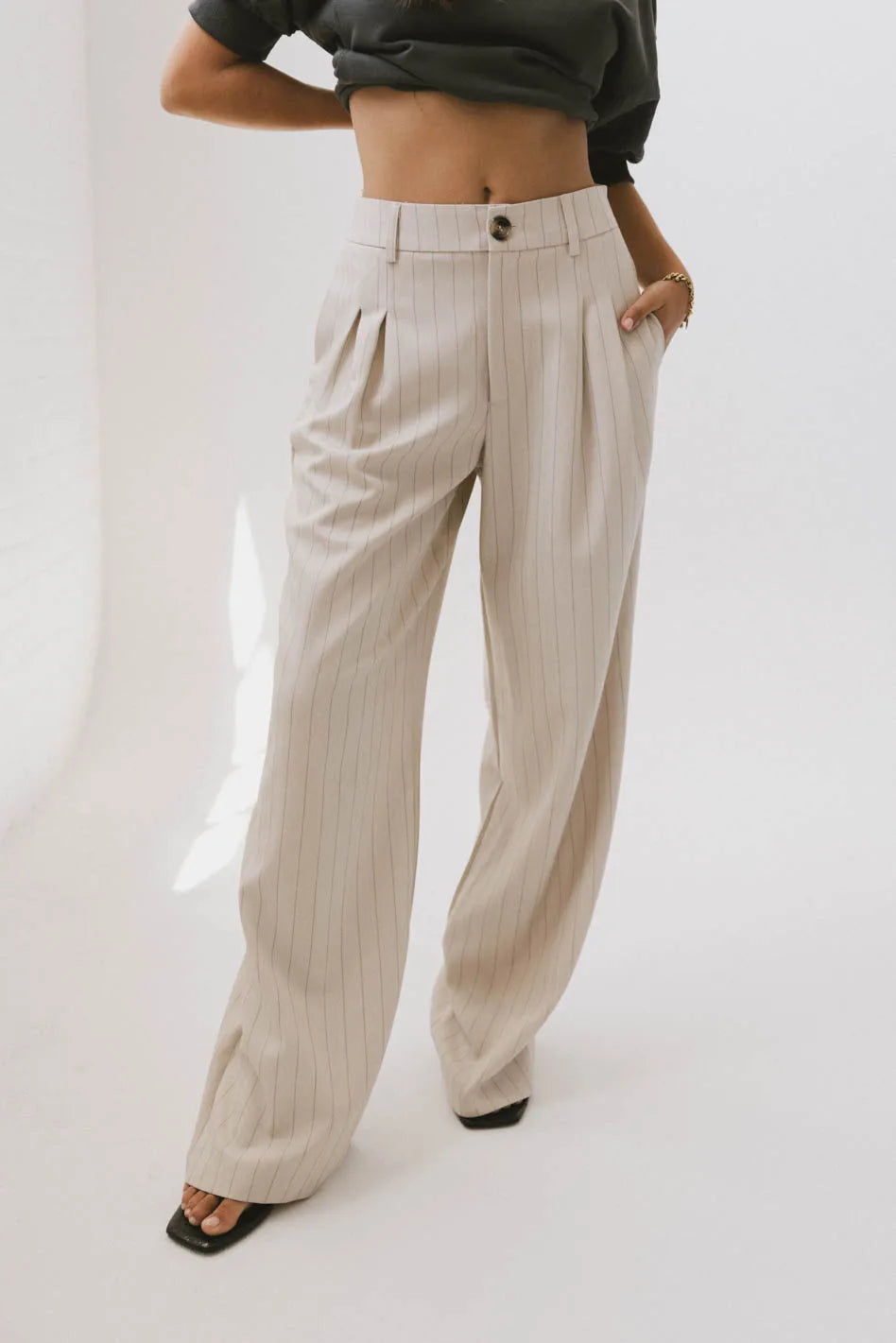 Reese Striped Slacks in Cream