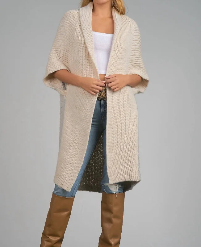 Madrid Wool Knit Long Cardigan In Ivory/heather Grey