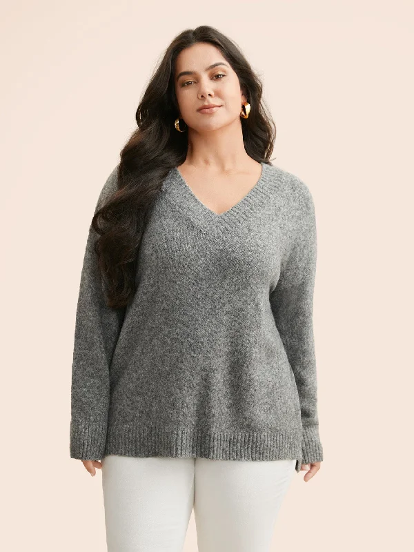 Airy Cozy V Neck Drop Shoulder Pullover