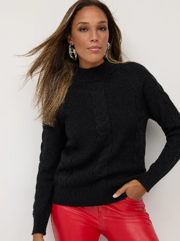 Cable-Knit Mock-Neck Pullover Sweater