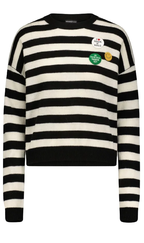 Cash Boxy Pullover Top In Black/white Stripe