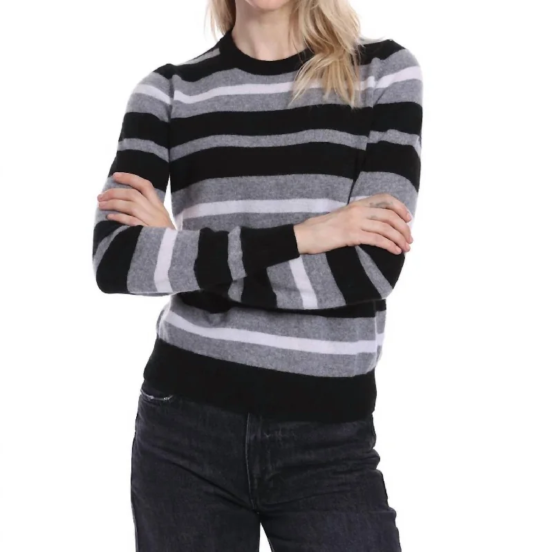 Cashmere Striped Pullover Sweater In Black Combo