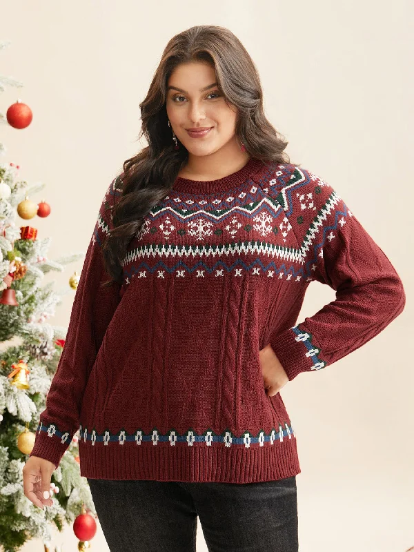 Festive Fair Isle Cable Knit Pullover