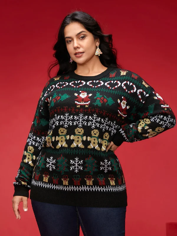 Festive Pattern Round Neck Pullover