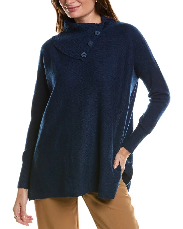 Forte Cashmere Button Neck Oversized Cashmere Pullover