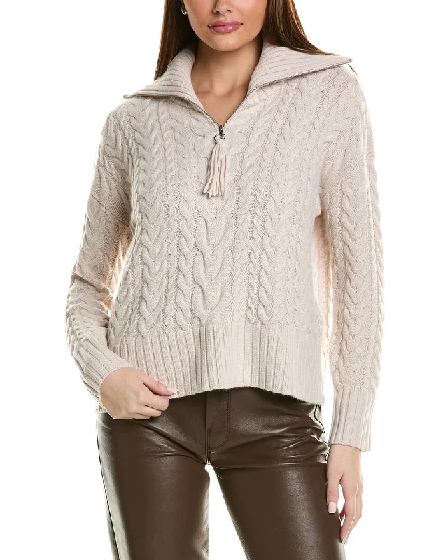 Hannah Rose Cable 1/2-Zip Wool & Cashmere-Blend Pullover