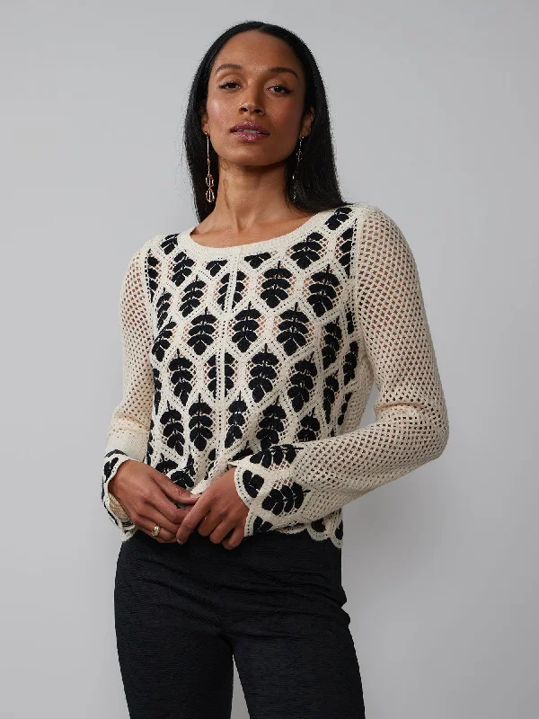 Long Sleeve Contrast Crochet Pullover