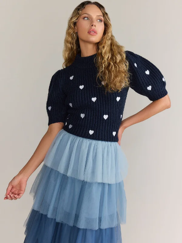 English Factory Puff Sleeve Heart Embellished Pullover - Brands We Love