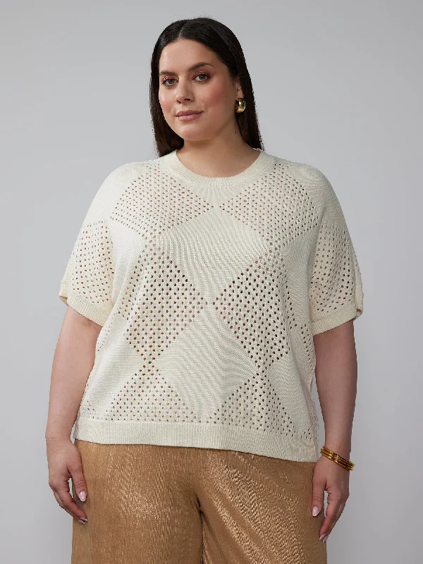 Plus Open Stitch Argyle Pullover