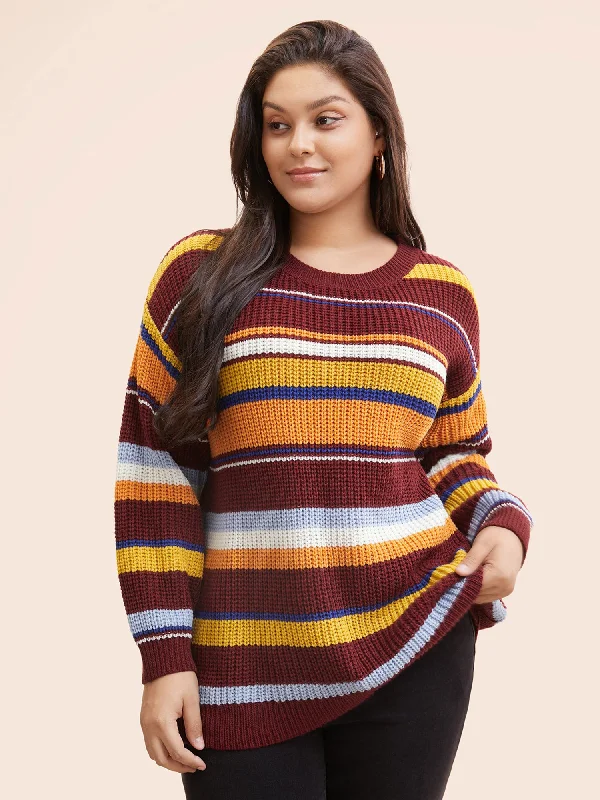 Striped Contrast Drop Shoulder Sleeve Pullover