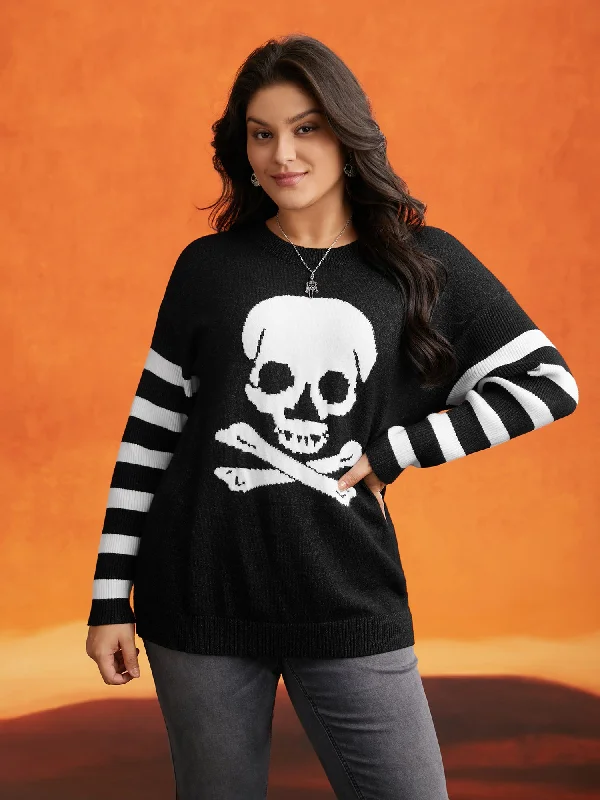 Supersoft Essentials Gothic Skull Striped Sleeves Pullover