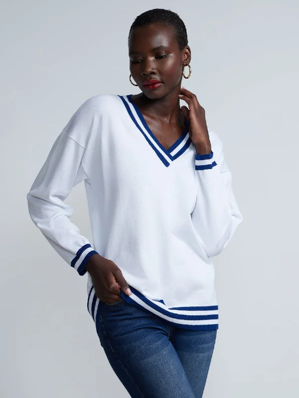 Tipped V-Neck Pullover