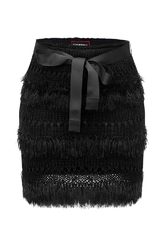 Fringe Knit Mini Skirt | Black