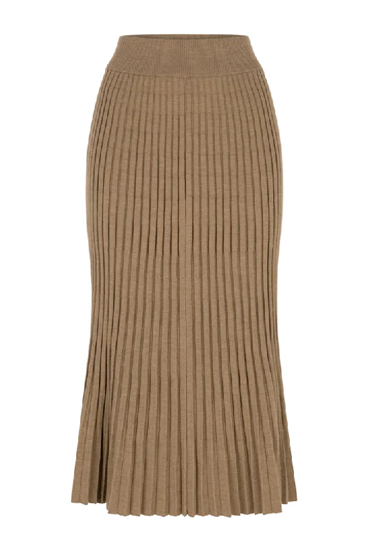 Pleated Wool Midi Skirt | Camel