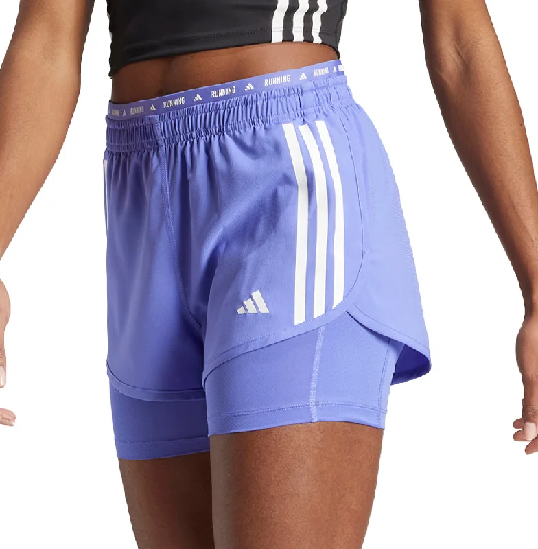 adidas Own The Run 3 Stripes 2 In 1 Womens Running Shorts - Blue