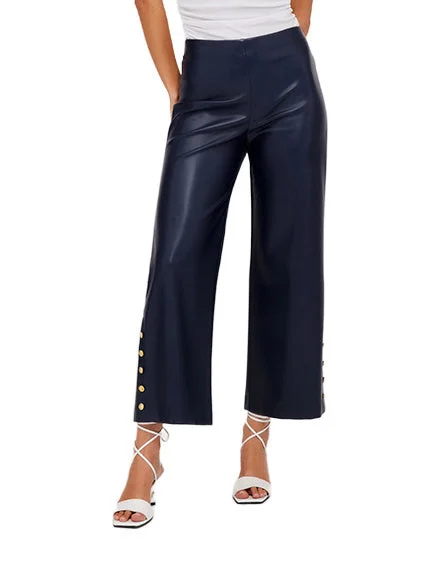 Faux Leather Button Hem Pant