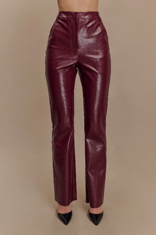 Tyra Straight Leg Faux Leather Pants - Cherry Red