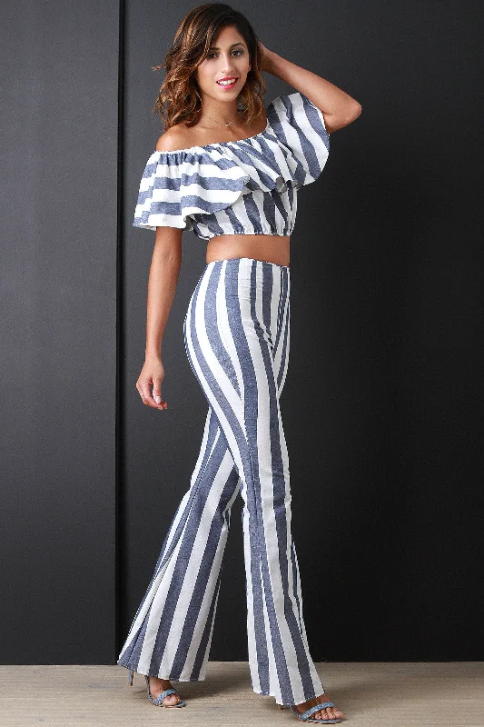 Striped Chambray Flare Pants